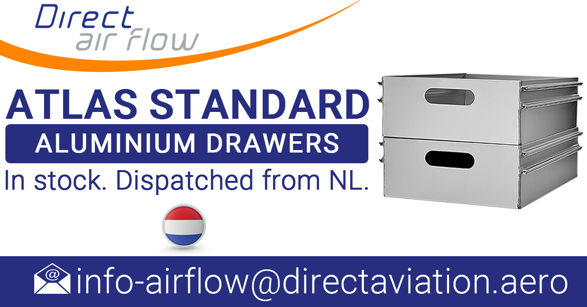 aluminium catering drawers, ATLAS standard aluminium drawers, inflight catering drawers, ATLAS trolley drawers, aluminium drawers, product spotlight featuring Aluflite aluminium drawers - Direct Air Flow